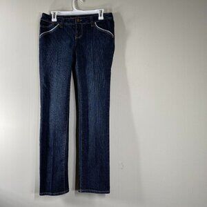 Boom Boom Skinny Denim Jeans Women's 9 (US 29) Low Rise Blue White Trim Casual